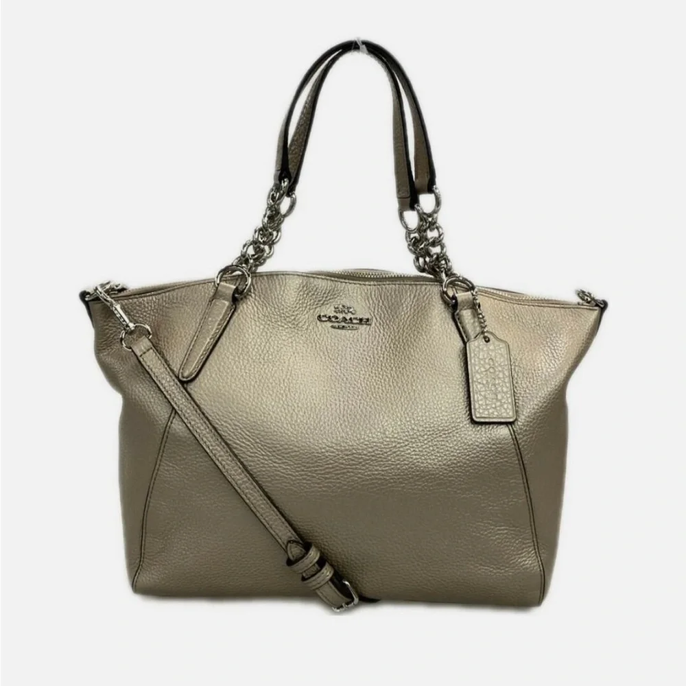 Coach F31409 Small Kelsey Metallic Platinum Leather Satchel Crossbody
